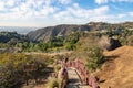 Stairs on observation deck on Hollywood Hills. Warm sunny day. Beautiful clouds in blue sky Royalty Free Stock Photo