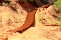 Stairs in ochre coloured landscape, Roussillon, France