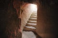 Stairs in old underground chalky cave monastery Royalty Free Stock Photo