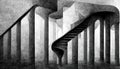 Stairs, optical illusion, impossible architecture, black and white illustration