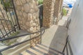 Stairs outside the fence and wall of the buildings at Carlsbad, San Diego, California Royalty Free Stock Photo