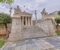 Stairs between Plato and Socrates, the ancient Greek philosophers statues in front of the national academy of Athens. Royalty Free Stock Photo