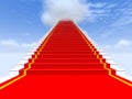 Stairs, red carpet, the sky with clouds. Royalty Free Stock Photo