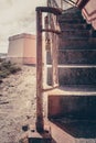 Stairs With A Rusty Handrail Leading Up To The Coquille River Lighthouse, Oregon