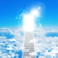 Stairs in sky with clouds and sun Royalty Free Stock Photo