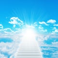 Stairs in sky with clouds and sun Royalty Free Stock Photo