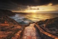 Stairs to the Barrika beach at sunset Royalty Free Stock Photo