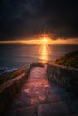 Stairs to Barrika at sunset Royalty Free Stock Photo