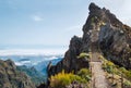 `Stairs to heaven` - Breathtaking view at famous mountain footpath from Pico do Arieiro to Pico Ruivo on the Portuguese Madeira i