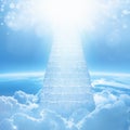 Stairs to heaven, bright light from heaven, stairway leading up Royalty Free Stock Photo