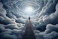 Stairs to heaven heading up to skies, way to clouds, escapism concept Royalty Free Stock Photo