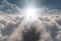 Stairs to heaven and human soul going to heaven visualization. Generative AI