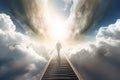 Stairs to heaven and human soul going to heaven visualization. Generative AI