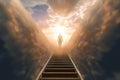 Stairs to heaven and human soul going to heaven visualization. Generative AI