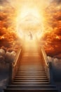 Stairs to heaven. Stairway leading up to heavenly sky towards the light. Royalty Free Stock Photo