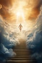 Stairs to heaven. Stairway leading up to heavenly sky towards the light. Royalty Free Stock Photo