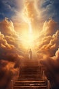 Stairs to heaven. Stairway leading up to heavenly sky towards the light. Royalty Free Stock Photo