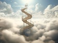 Stairs to heaven visualization. Stone stairs going up to the cloudy sky visualization. Bright light visible in clouds Royalty Free Stock Photo