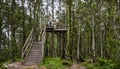 Stairs to the lookout tower at Kavaru, Lindi Nature Reserve. Estonia. Europe. Entrance to observation tower.