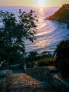 Stairs to Playa Carrizalillo at sunset