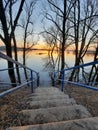 Stairs to the river at sunset Royalty Free Stock Photo