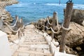 Stairs to the sea in rocky outcrops coast. Mahdia. Tunisia Royalty Free Stock Photo