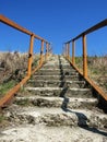 stairs to the sky. stairs on blue sky background . Steps to success concept on blue sky background. Royalty Free Stock Photo