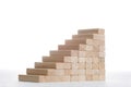 Stairs to success build with wooden blocks on grey background with copy space Royalty Free Stock Photo