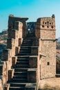 Stairs to the wall of Kumbhal fort in India, vertical