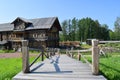 Stairs to the wooden village house. Wooden architecture Royalty Free Stock Photo