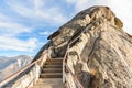 Stairs on the top of a mountain on a sunny autumn day Royalty Free Stock Photo