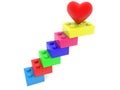 Stairs of toy bricks with heart on the top
