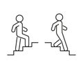 Stairs up and down person, line icon. Stairway, steps direction sign. Moving upstairs and downstairs, rise and descend