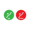 Stairs up and stairs down symbol set. Stairs icon upward, downward, isolated vector illustration set Royalty Free Stock Photo