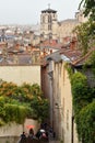 Stairs up the hill of Vieux Lyon to the Basilica Notre Dame de Fourviere Royalty Free Stock Photo