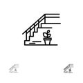 Stairs, Upstairs, Floor, Stage, Home Bold and thin black line icon set