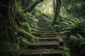 Stairs Winding Through Dense Forest, Representing Path To Selfdiscovery. Generative AI