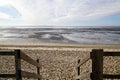 Stairs wood access beach in andernos city southwest France in arcachon basin bay