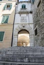 Stairway and archway on the street, Sibenik, Croatia, Europe, situated next to the mouth of the river Krka