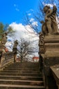 Stairway with baroque statues near Loreta Monastery in Prague, Czech Republic Royalty Free Stock Photo