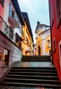 Stairway and buildings in narrow street in Ascona, Switzerland Royalty Free Stock Photo