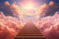 Stairway through the clouds to the heavenly light. Staircase leading to heaven Royalty Free Stock Photo