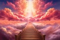 Stairway through the clouds to the heavenly light. Staircase leading to heaven Royalty Free Stock Photo