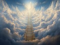 Stairway through the clouds to the heavenly light. Stairway to heaven. Copyspace. Generative AI Royalty Free Stock Photo