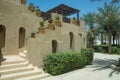 Stairway decorated with beautiful flowers in luxury arabian desert hotel