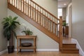stairway detail with wooden banister