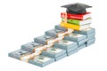 Stairway from dollar packs to education concept, 3D rendering