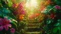 Stairway Through a Flourishing Garden of Success Royalty Free Stock Photo