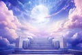 Stairway leading a bright light amidst clouds. Concept of heaven, spiritual journey, and ascension Royalty Free Stock Photo
