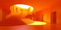 A stairway leading to a bright room with orange walls, AI